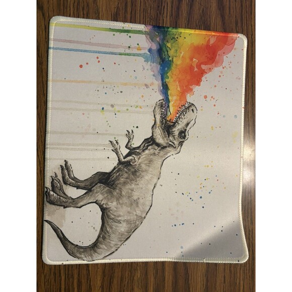 Tyrannosaurus Rex Dinosaur Rainbow Mousepad Non-Slip Rubber - Picture 5 of 7